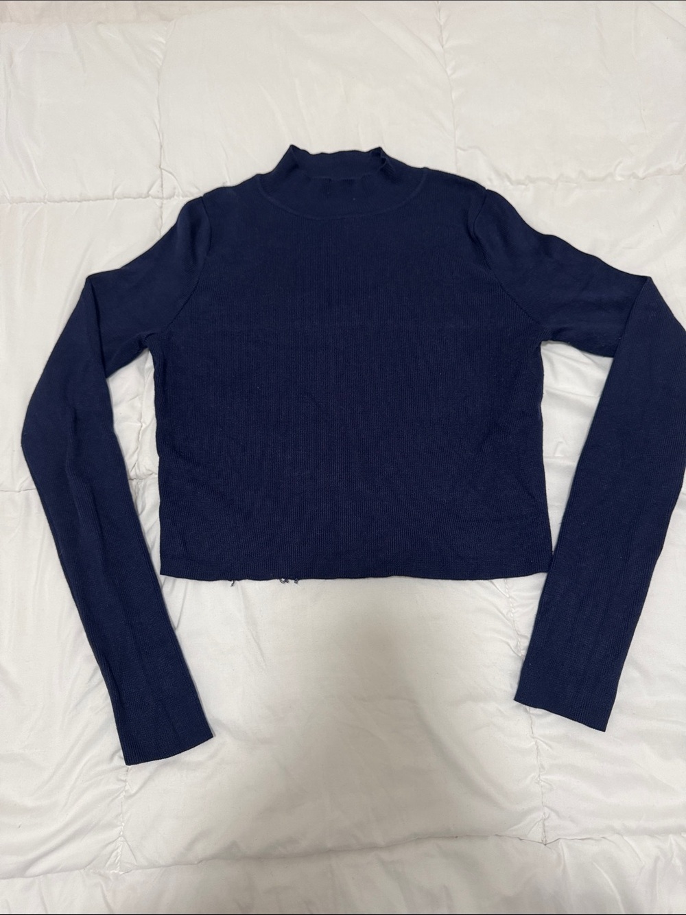 Women's Navy Long-Sleeve Mock Neck Knit Top